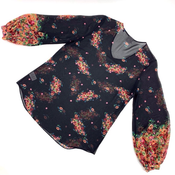 Cabi Blooming Blouse #3594, Floral Print Sheer Long Sleeve V-Neck Top, Medium - Picture 2 of 16